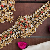 Designer AD Stone High Neck Choker-Coral-Gold Bead-Pearl-G14170